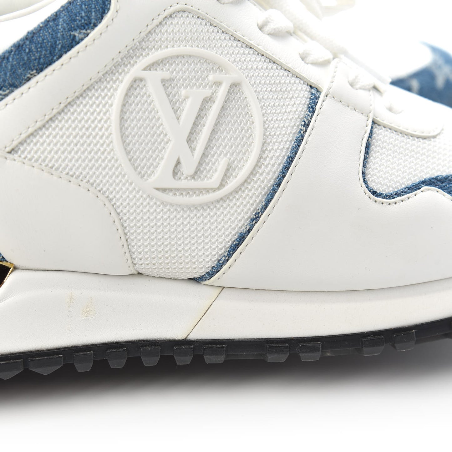Calfskin Monogram Denim Run Away Sneakers 37.5 White