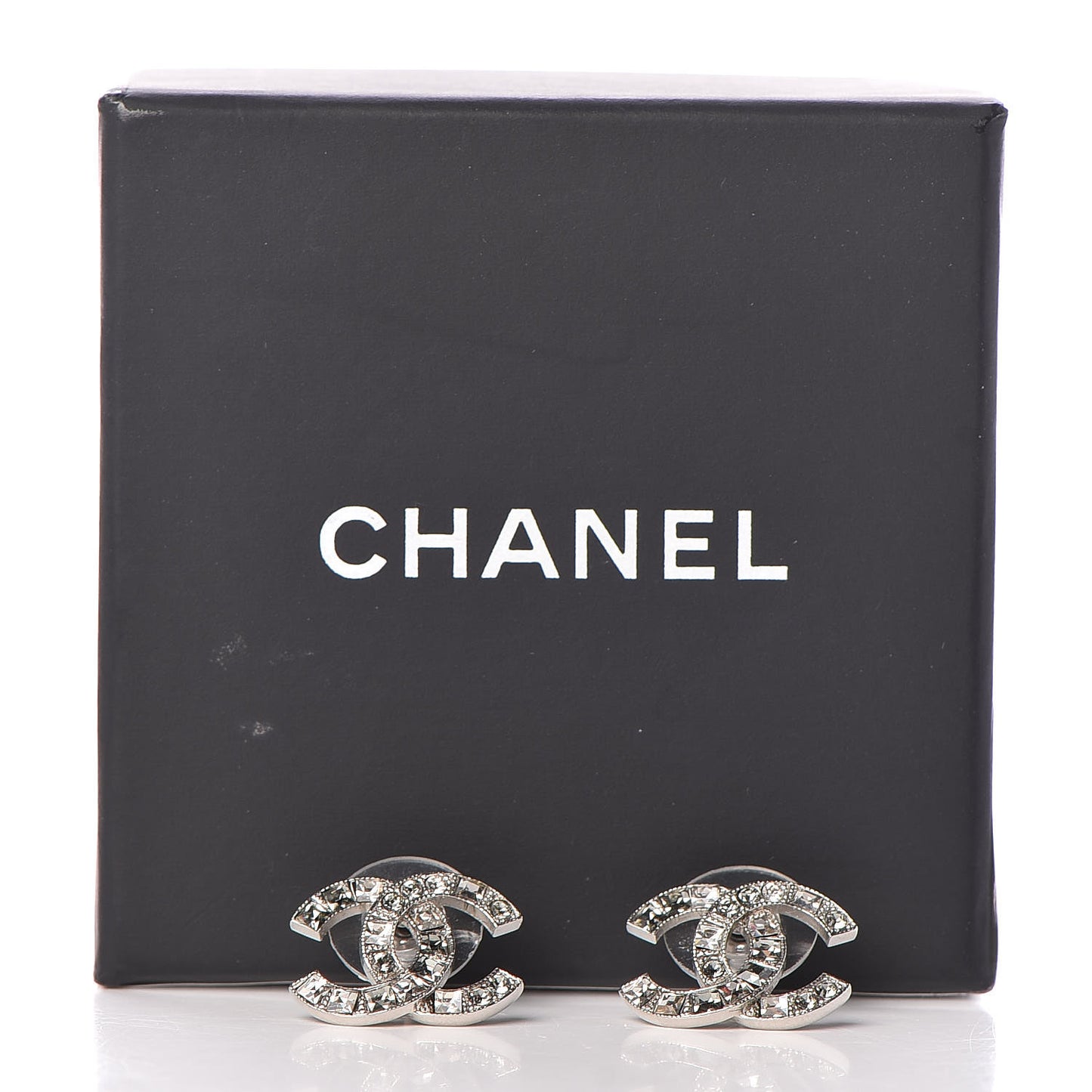 Baguette Crystal CC Earrings Silver
