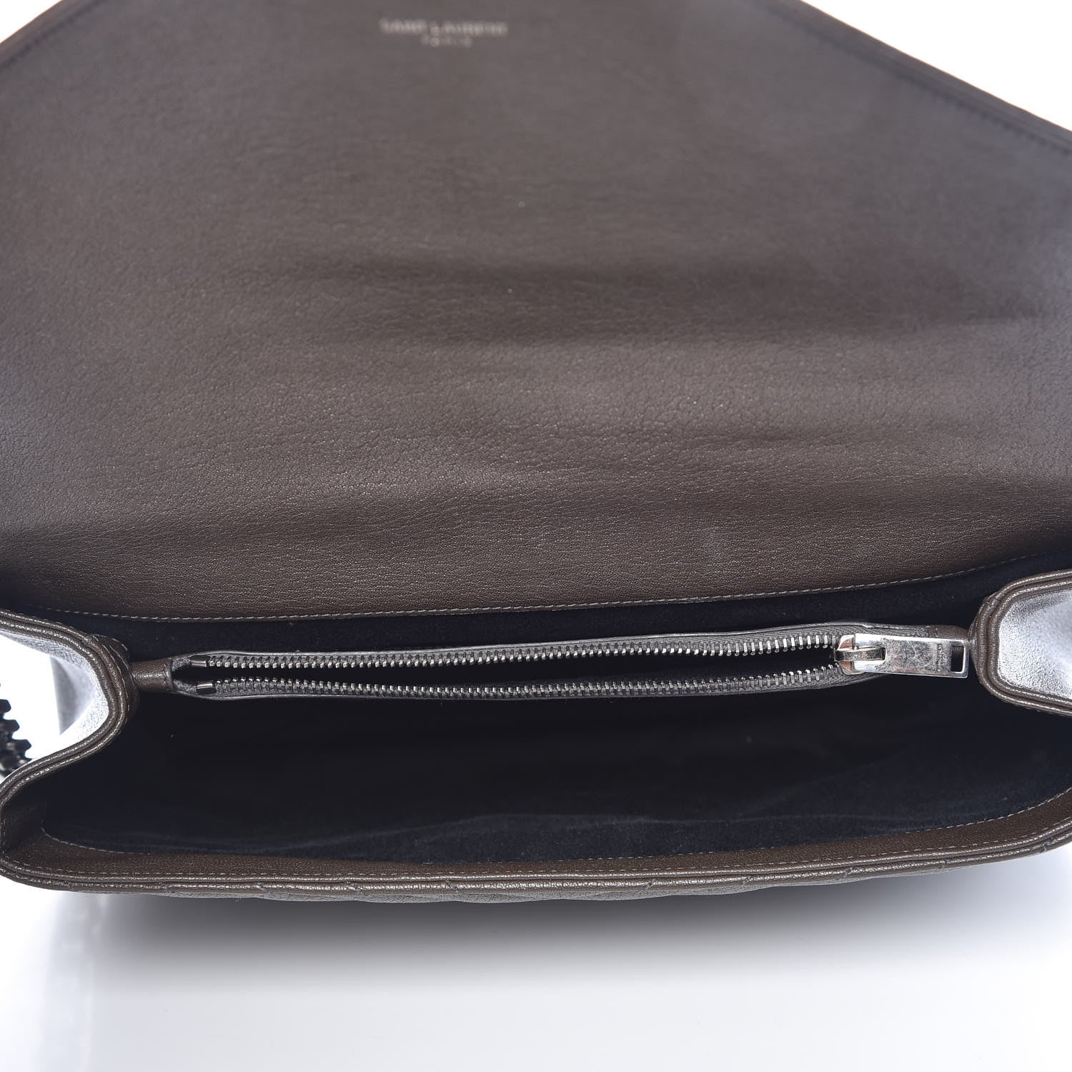 Saint Laurent Sheepskin Matelasse Chevron Monogram Large College Satchel Dark Brown 5 of 9