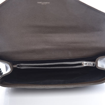Saint Laurent Sheepskin Matelasse Chevron Monogram Large College Satchel Dark Brown 5 of 9