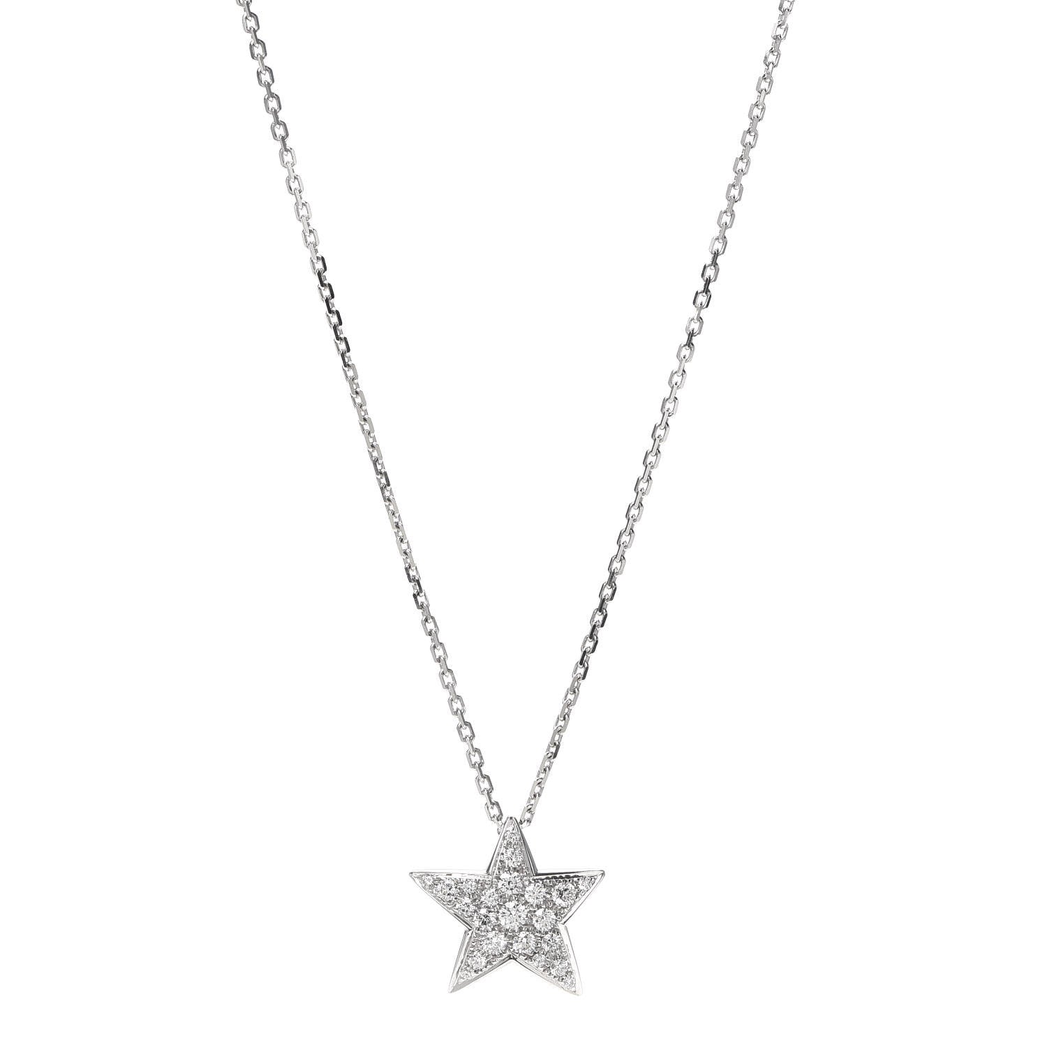 Chanel 18K White Gold Diamond Large Comete Geode Pendant Necklace 1 of 6