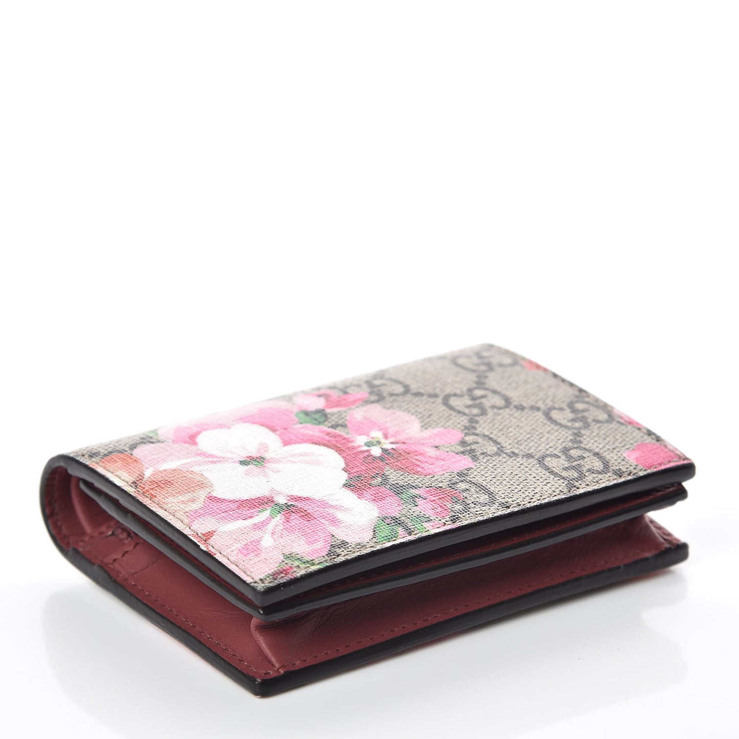 GG Supreme Monogram Blooms Card Case Wallet Beige Multicolor Dry Rose