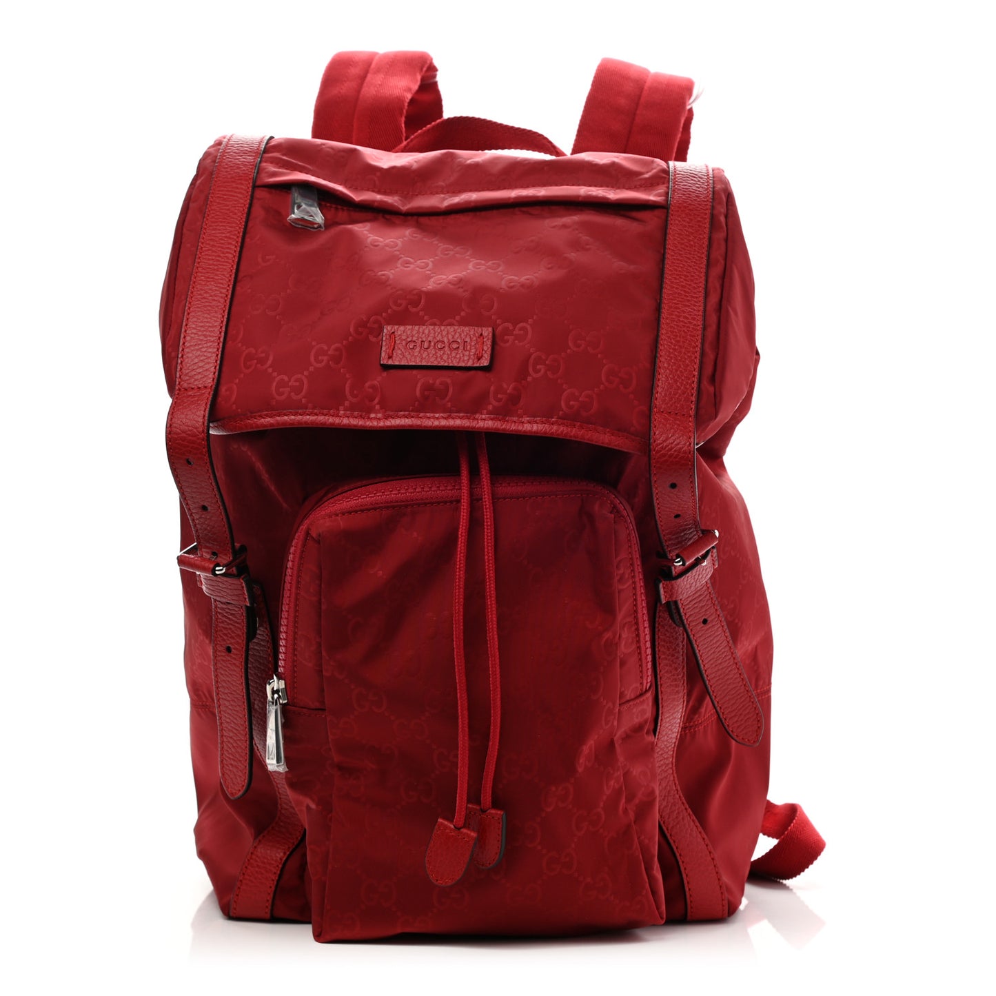 Nylon Monogram Dollar Calfskin Medium Light Double Buckle Backpack Vibrant Red