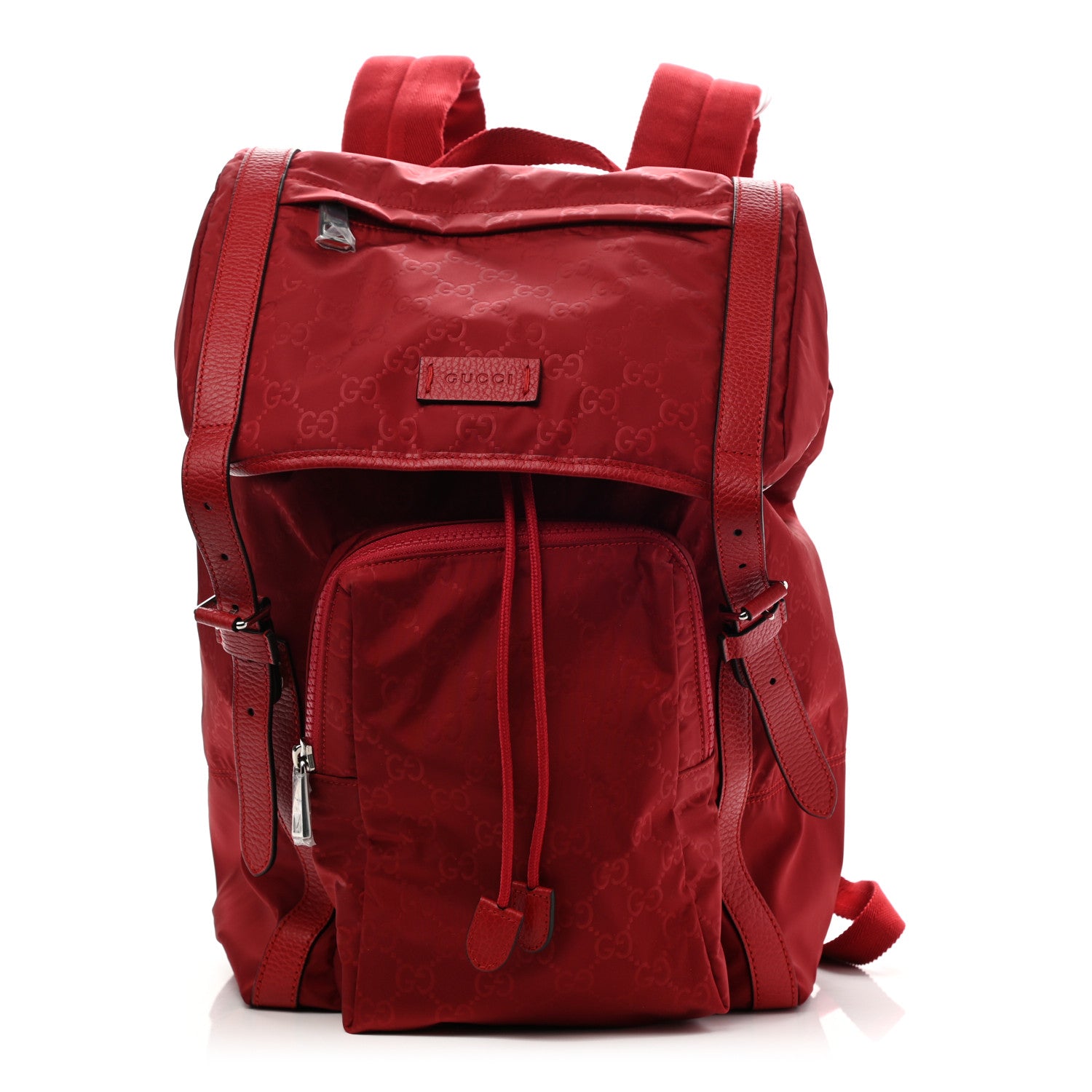 Gucci Nylon Monogram Dollar Calfskin Medium Light Double Buckle Backpack Vibrant Red 1 of 10