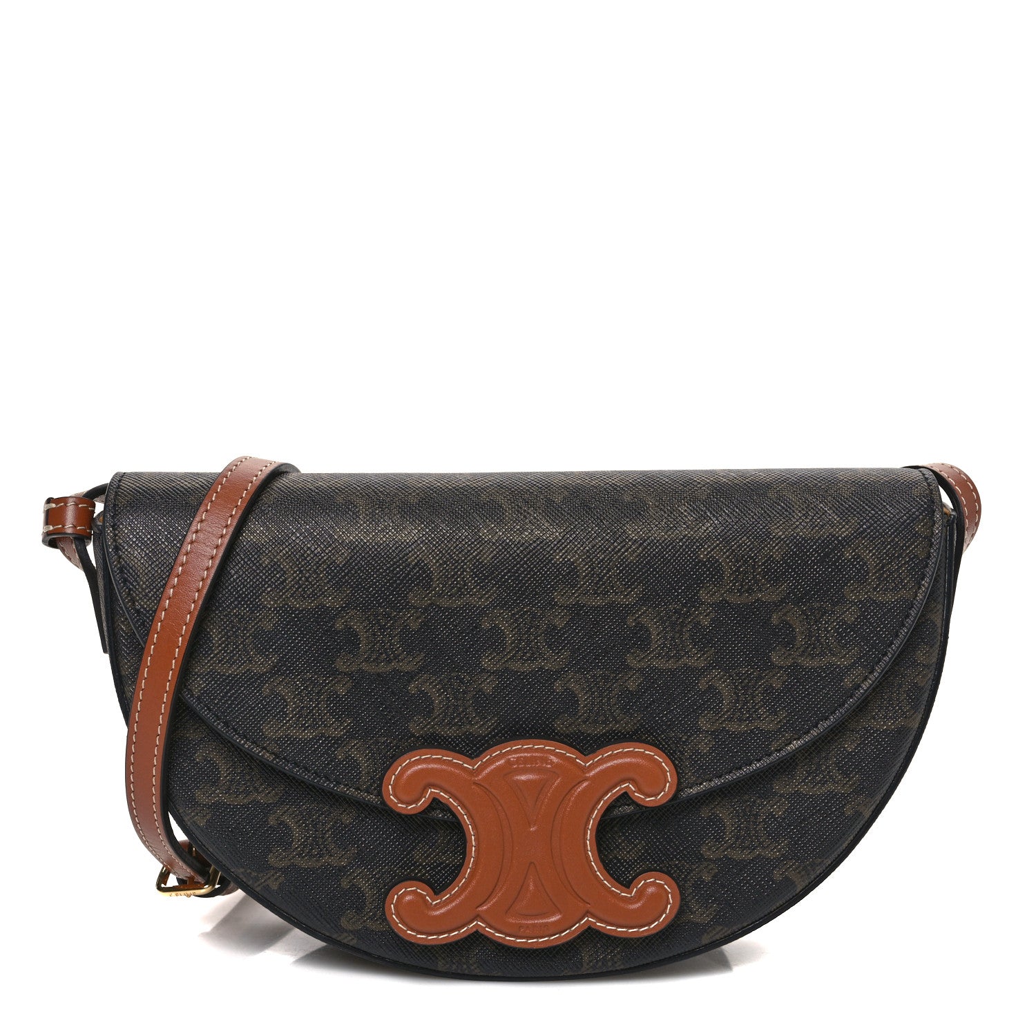 Celine Calfskin Triomphe Canvas Besace Tan 1 of 10