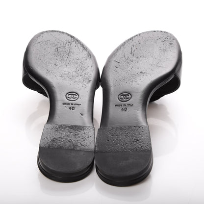 Chanel Calfskin Cork Camellia Sandals 40 Black 7 of 15