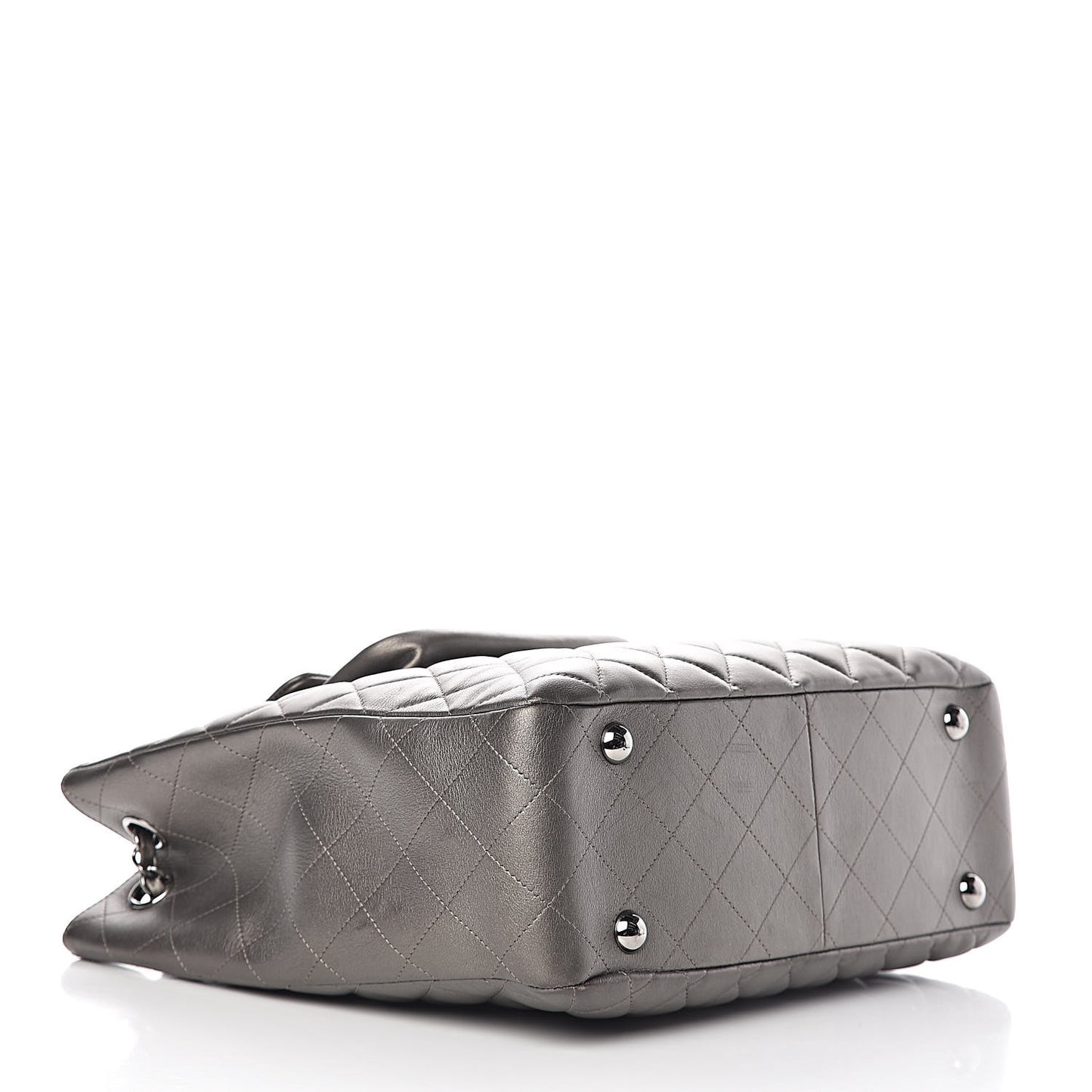 Metallic Calfskin Quilted Flap Tote Dark Silver