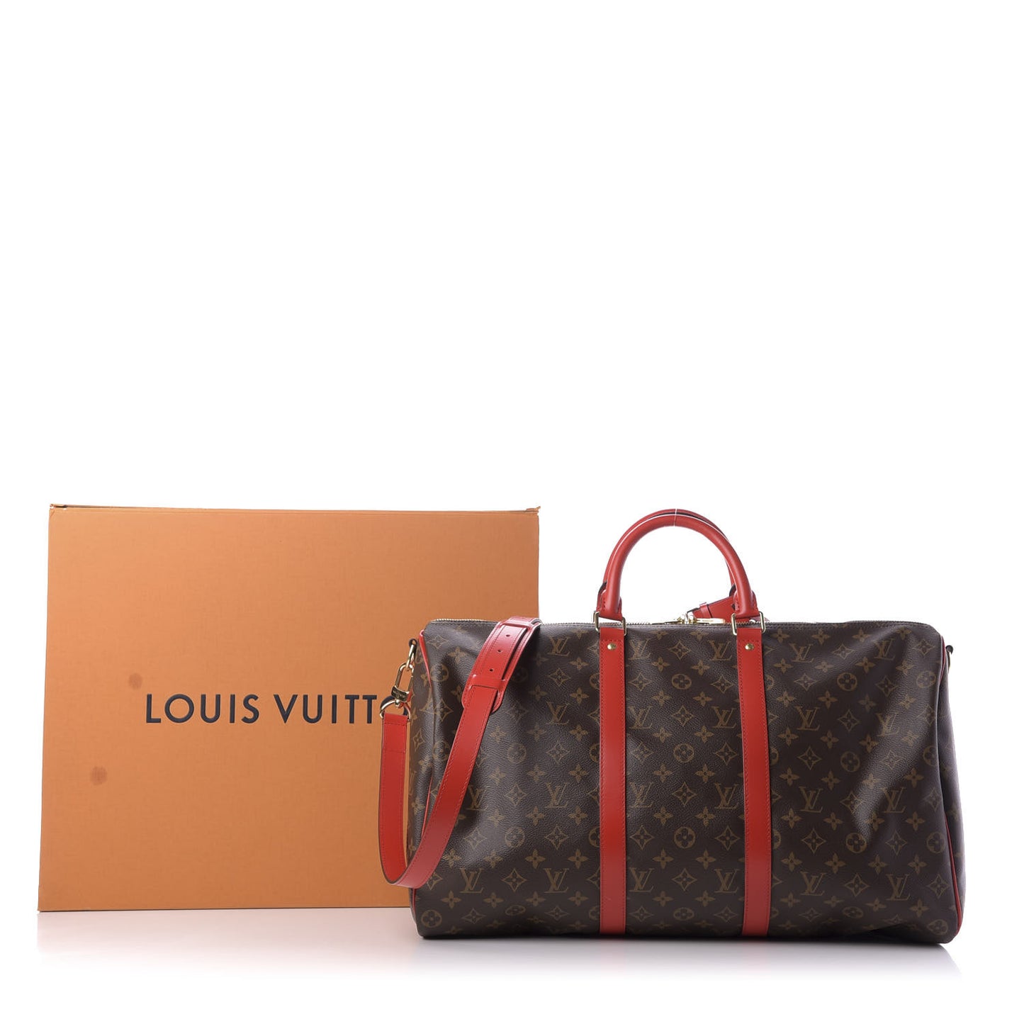 Calfskin Monogram Keepall Bandouliere 50 Coquelicot
