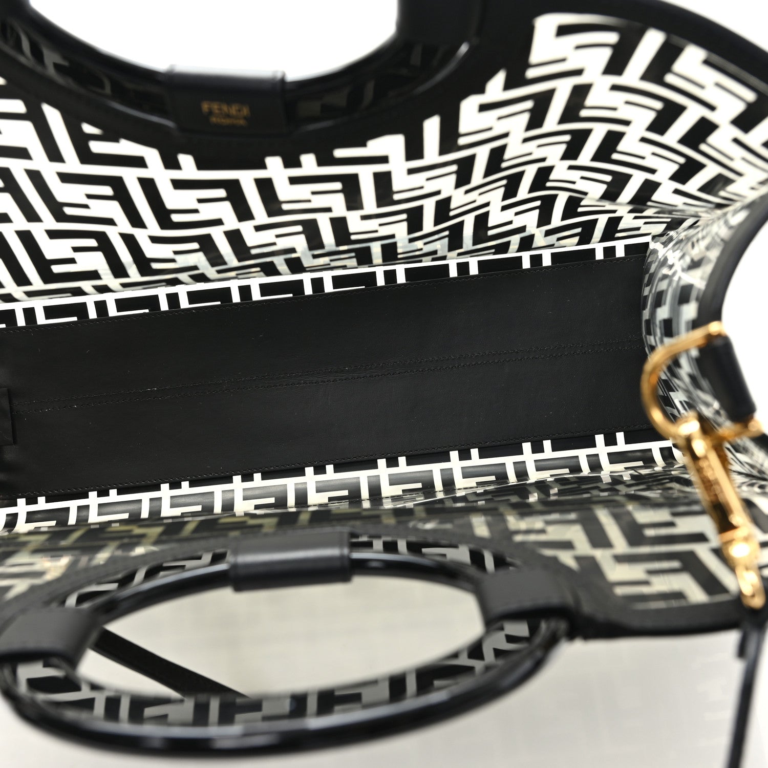 Fendi TPU FF Vitello Century Plexiglass Medium Runaway Shopper Tote Black 5 of 10