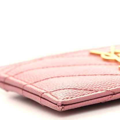 Saint Laurent Grain De Poudre Matelasse Chevron Monogram Credit Card Case Dark Rose 9 of 11