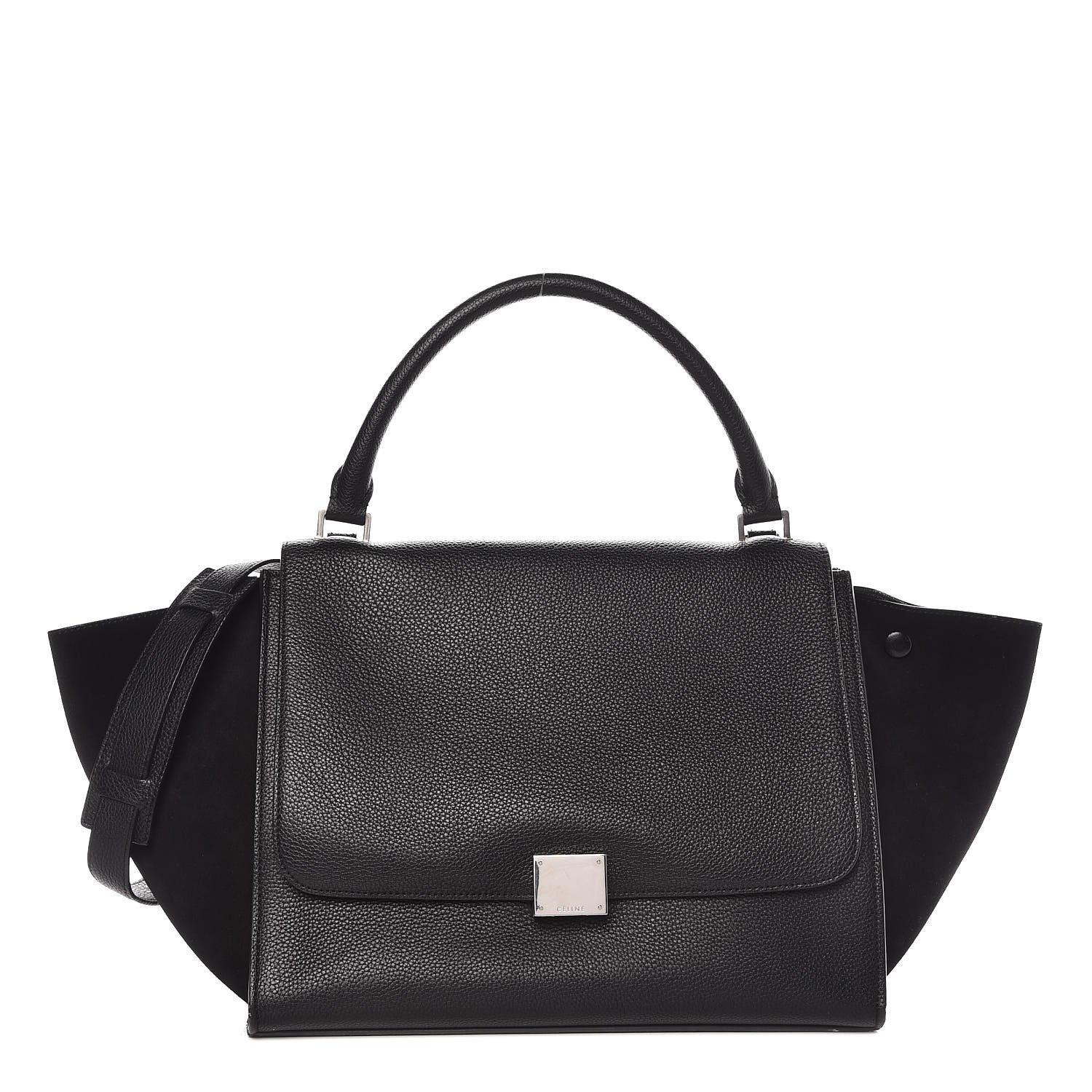 Celine Drummed Calfskin Suede Small Trapeze Black 1 of 10