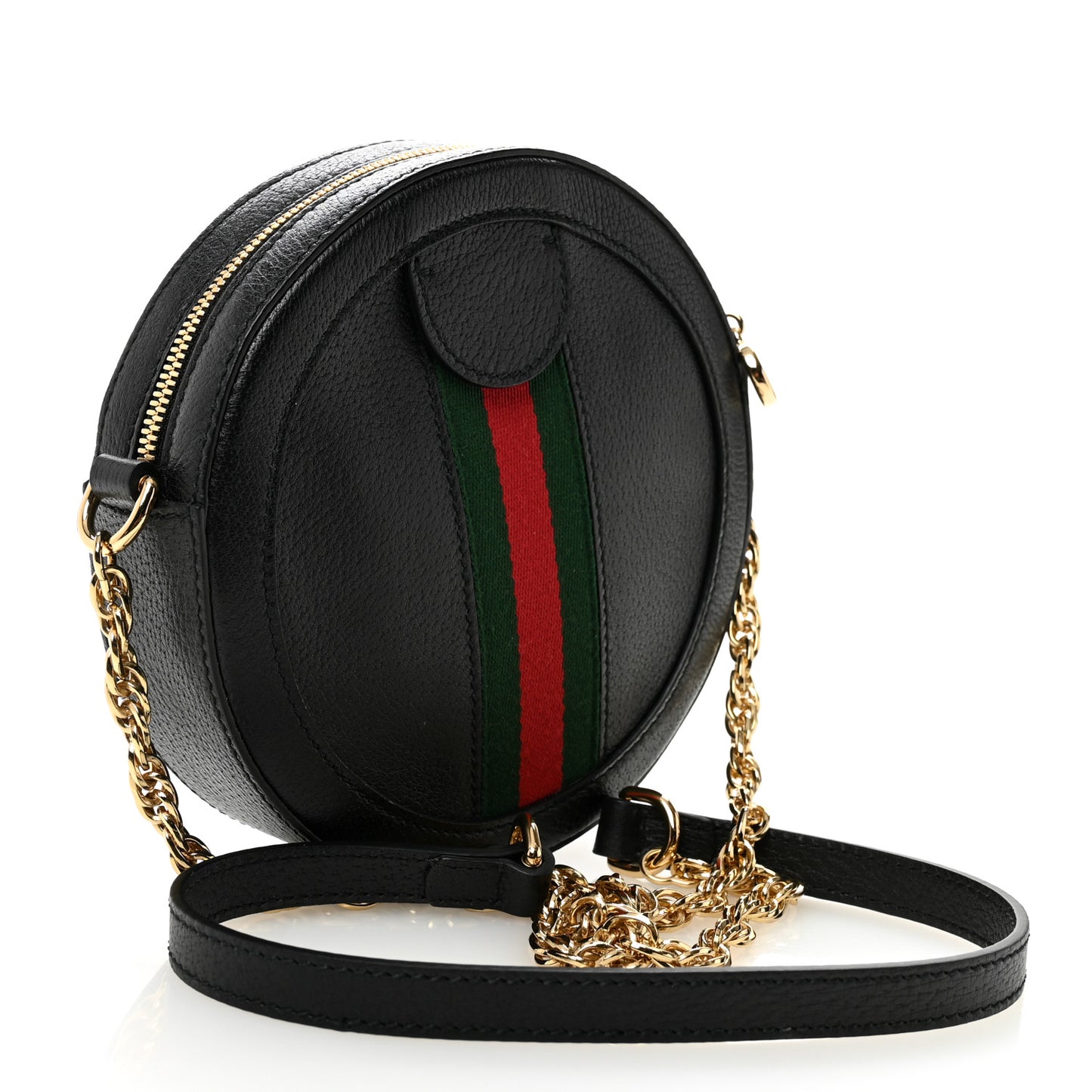 Grained Calfskin Web Mini Ophidia Round Shoulder Bag Black