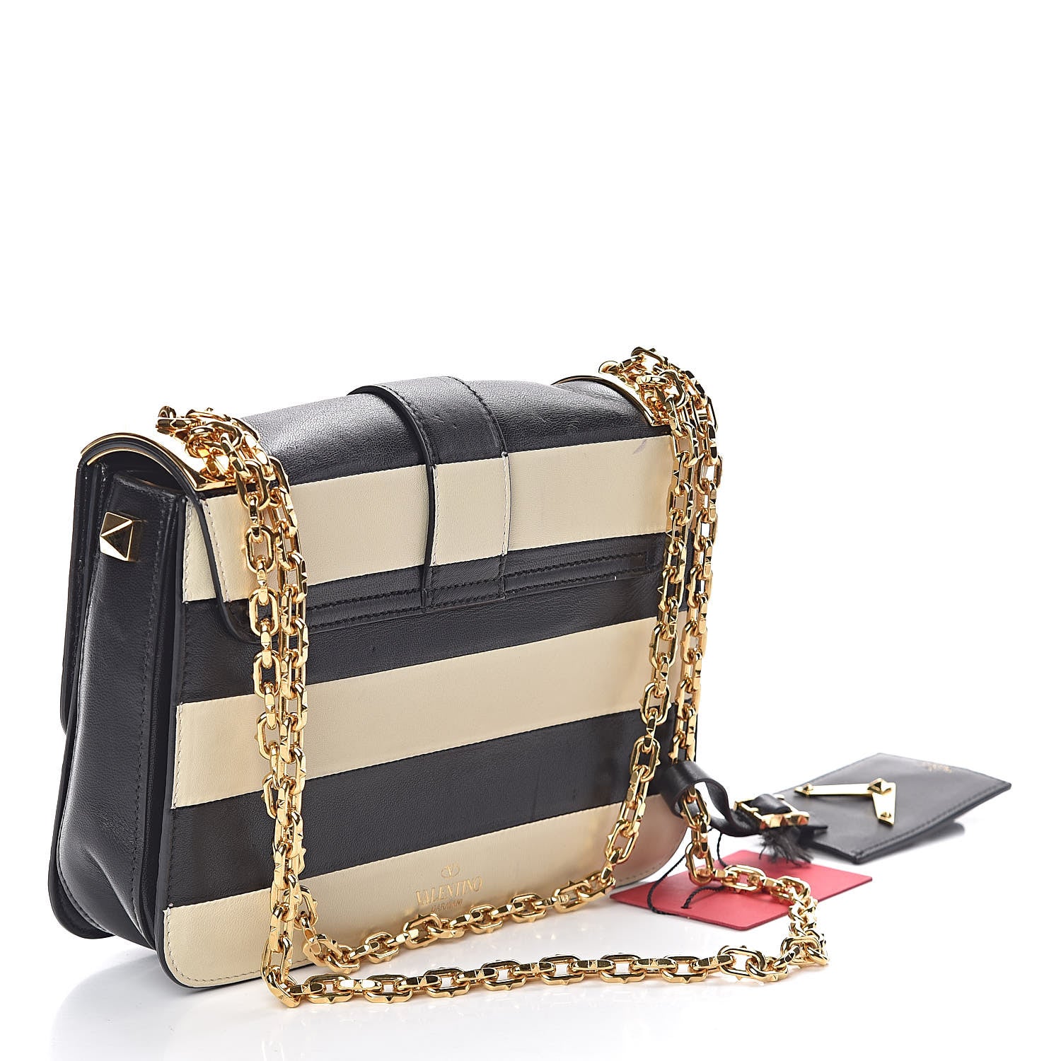 Valentino Garavani Nappa Striped B-Rockstud Flap Black Light Ivory 3 of 9