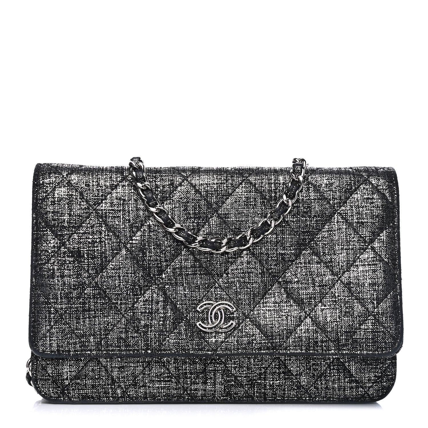 Chanel Metallic Iridescent Calfskin Wallet On Chain WOC Black Silver 1 of 4