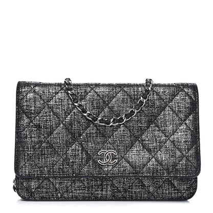Chanel Metallic Iridescent Calfskin Wallet On Chain WOC Black Silver 1 of 4