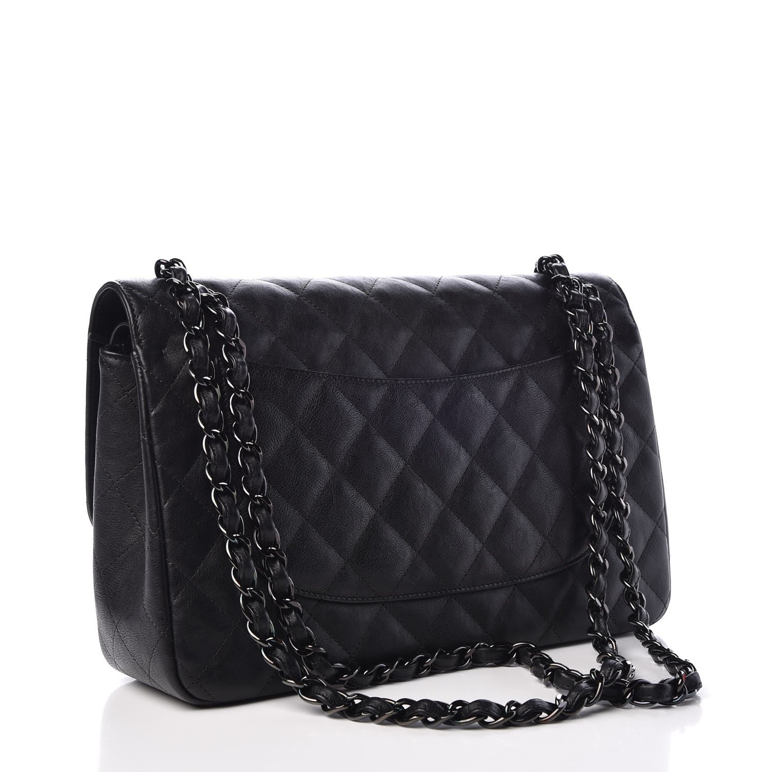 Chanel Crumpled Calfskin Quilted Jumbo Double Flap So Black 4 of 9