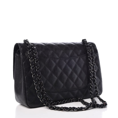 Chanel Crumpled Calfskin Quilted Jumbo Double Flap So Black 4 of 9