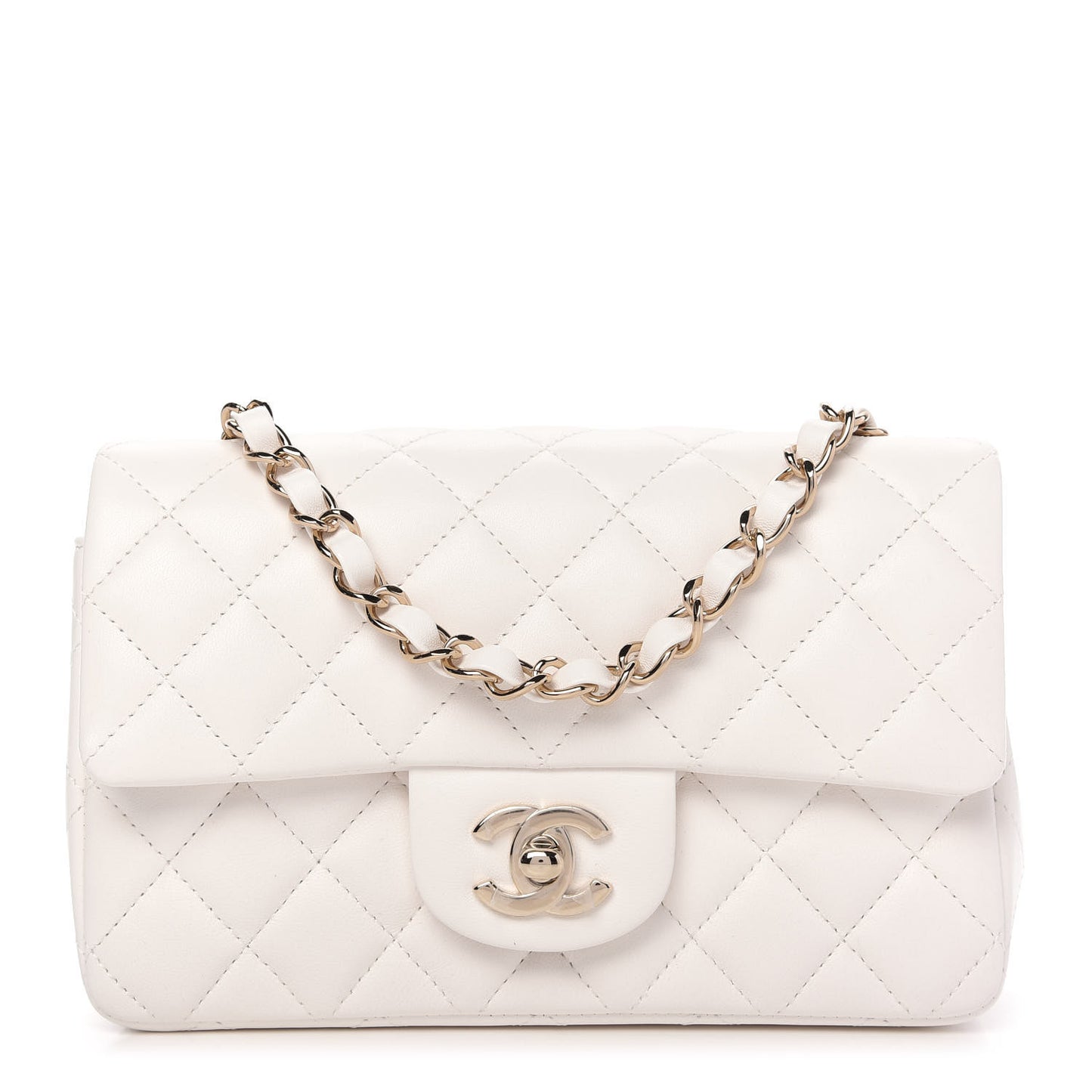 Lambskin Quilted Mini Rectangular Flap White