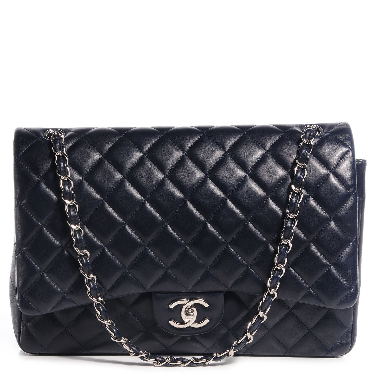 Lambskin Quilted Maxi Double Flap Navy