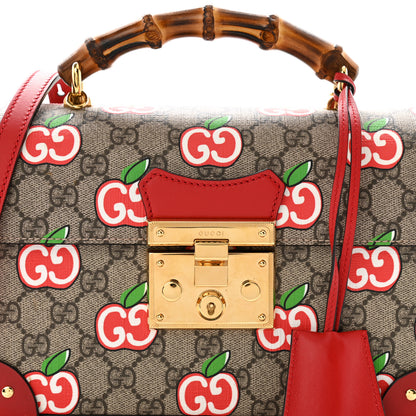 Gucci GG Supreme Monogram Apple Small Padlock Bamboo Shoulder Bag Beige Multicolor Lobster Red 8 of 10