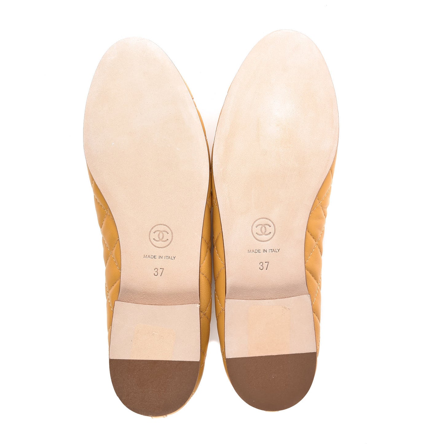 Lambskin Quilted CC Cap Toe Ballerina Flats 37 Yellow