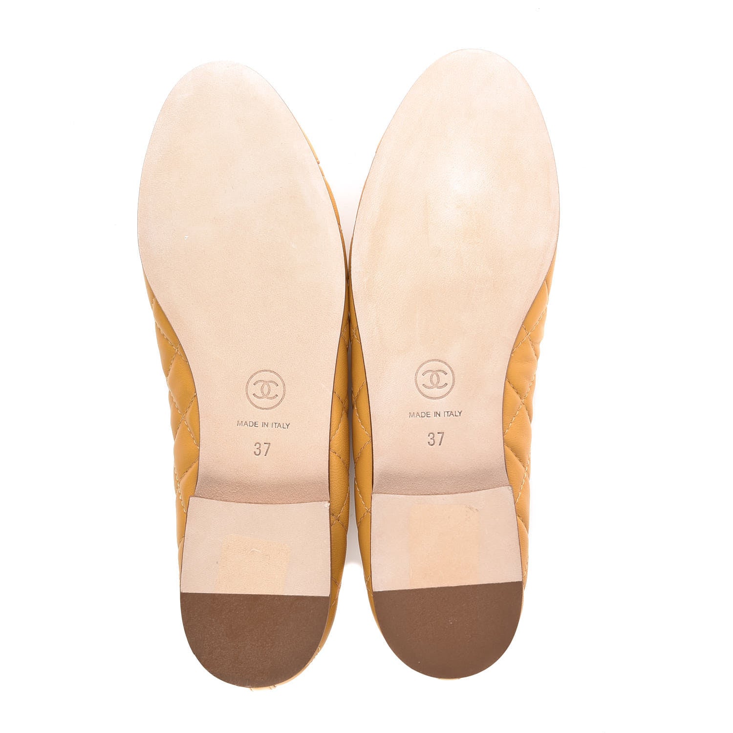 Chanel Lambskin Quilted CC Cap Toe Ballerina Flats 37 Yellow 5 of 9