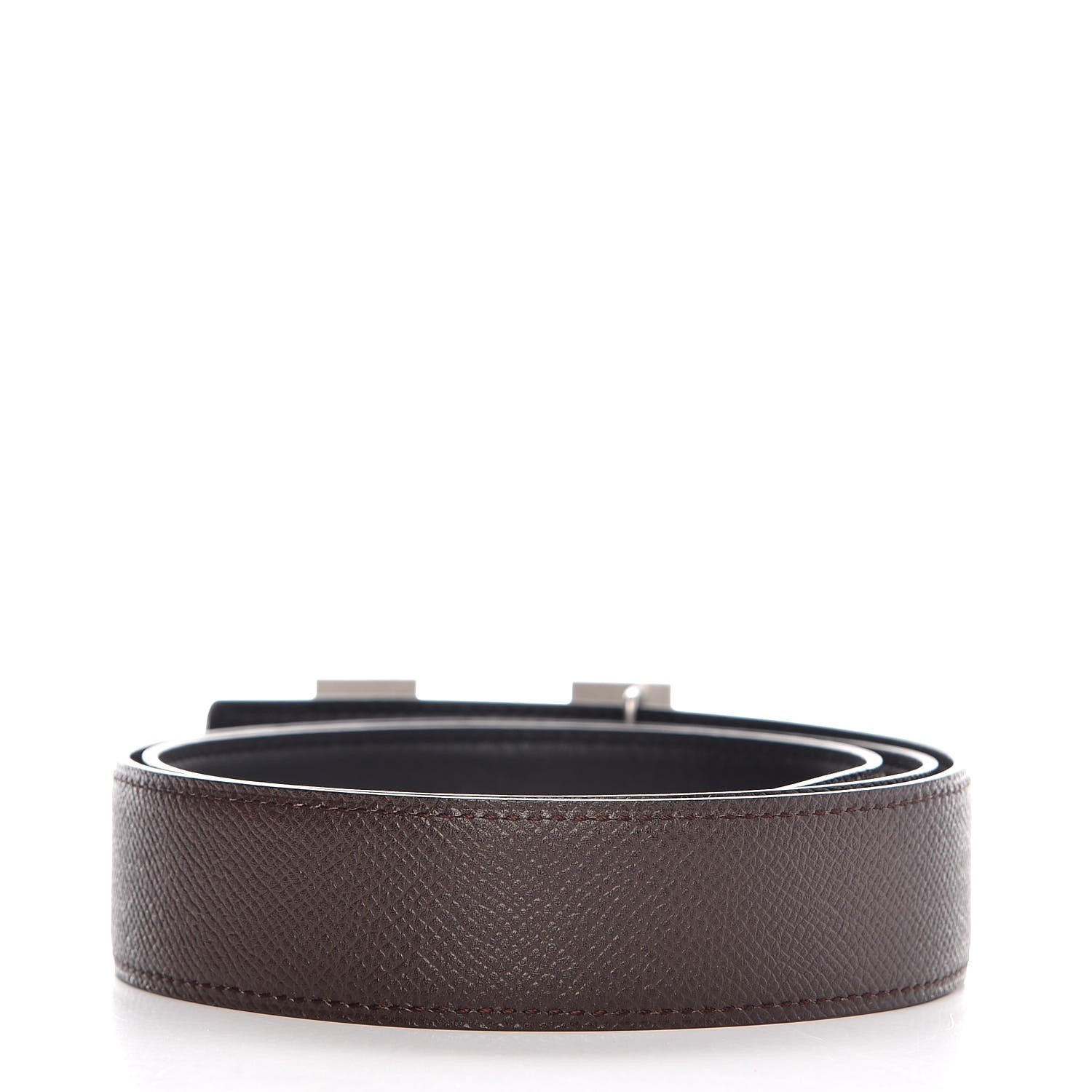Hermes Epsom Swift 32mm Guilloche H Belt 85 Chocolate Black 5 of 6