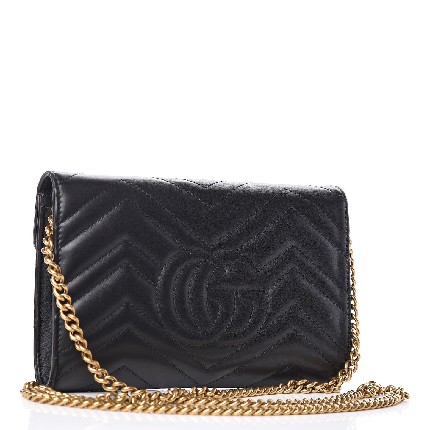 Calfskin Matelasse Mini GG Marmont Chain Wallet Black