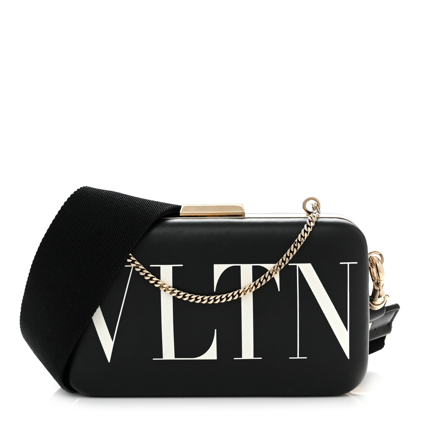 Calfskin VLTN Minaudiere Chain Clutch Black