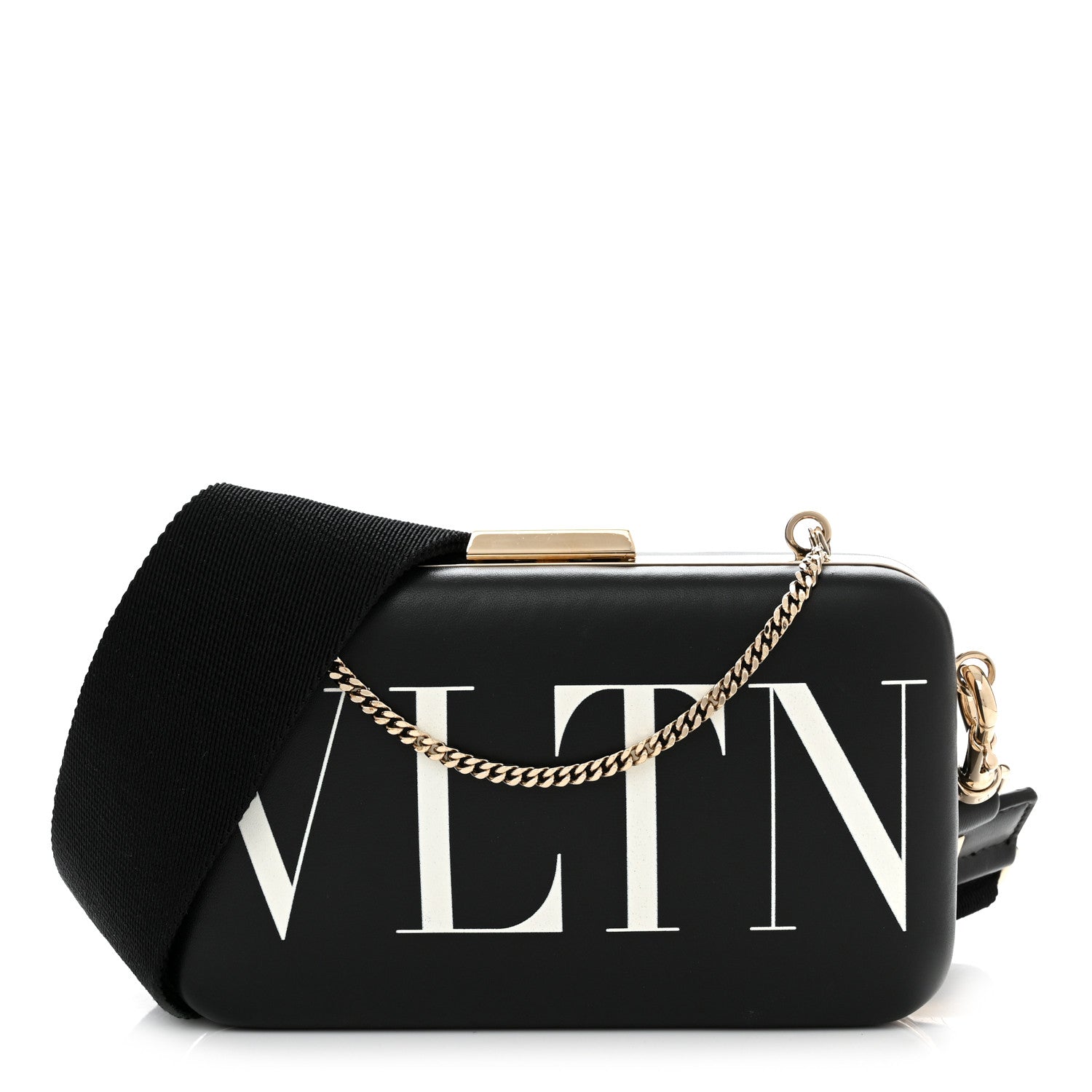 Valentino Garavani Calfskin VLTN Minaudiere Chain Clutch Black 1 of 11