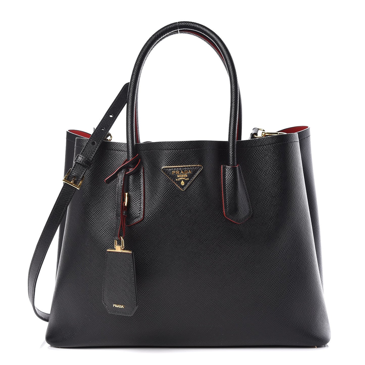 Saffiano Cuir Large Double Bag Black Fuoco