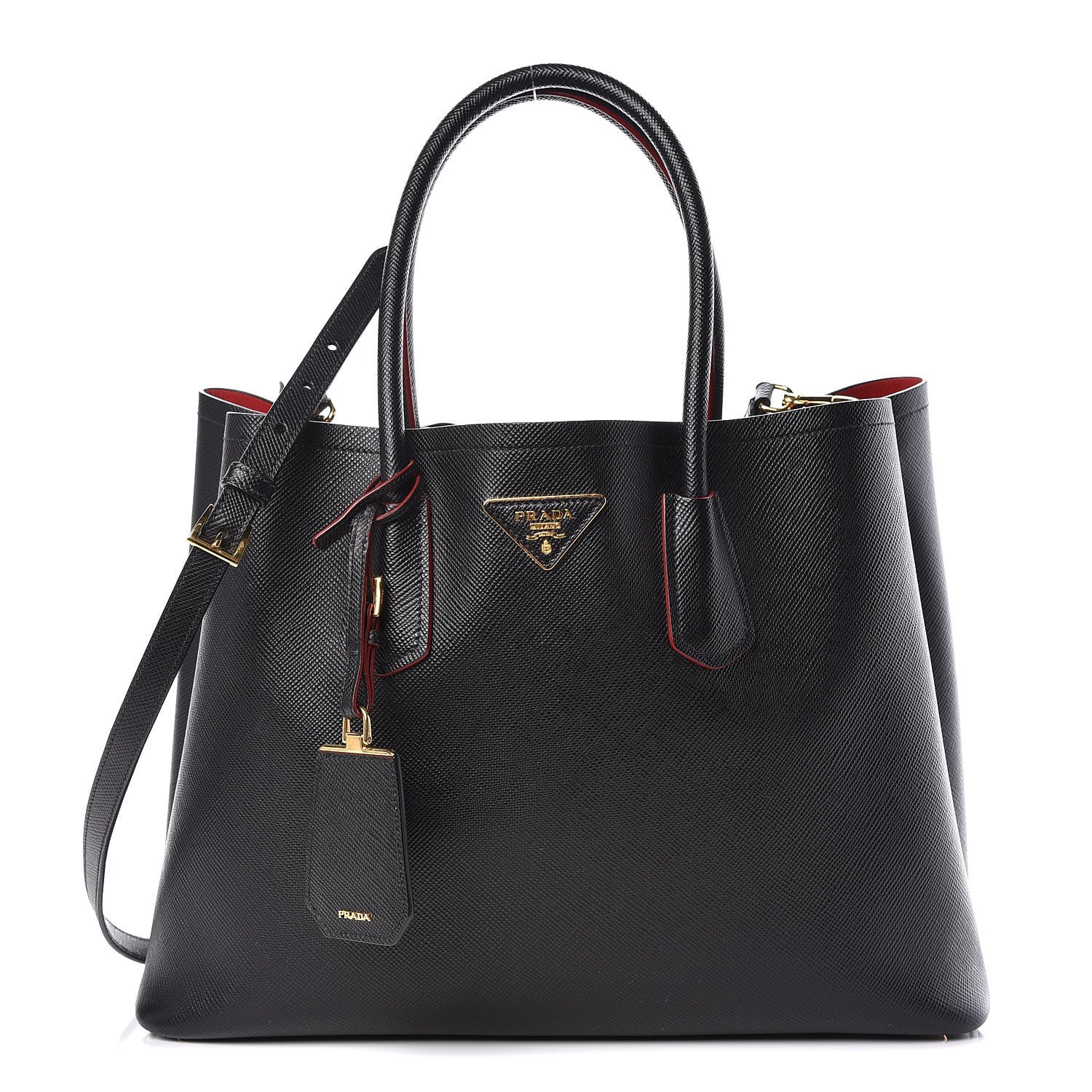Prada Saffiano Cuir Large Double Bag Black Fuoco 1 of 14
