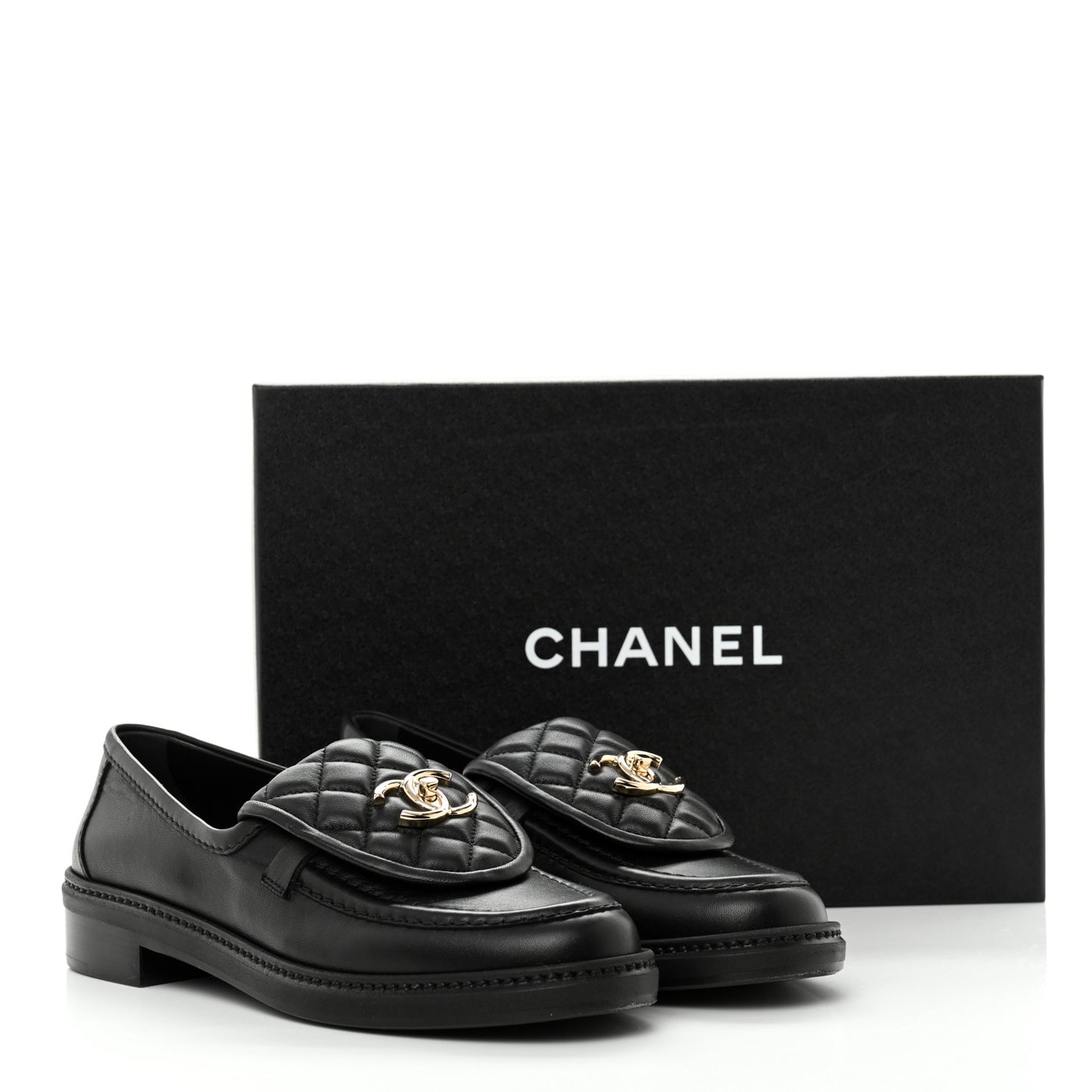 Lambskin Quilted CC Turnlock Loafers 37.5 Black