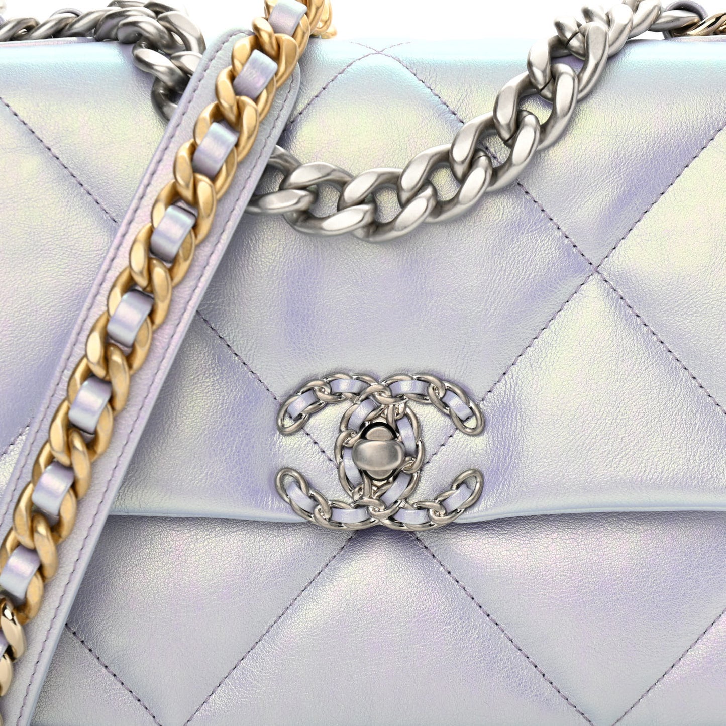 Iridescent Calfskin Quilted Medium Chanel 19 Flap Light Purple Blue