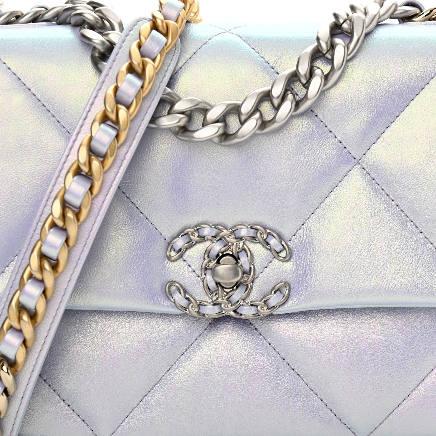 Chanel Iridescent Calfskin Quilted Medium Chanel 19 Flap Light Purple Blue 8 of 10