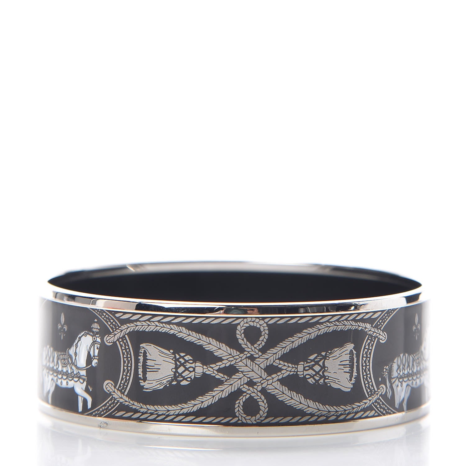 Hermes Enamel Printed Wide Grand Apparat Bracelet 65 Black 3 of 6