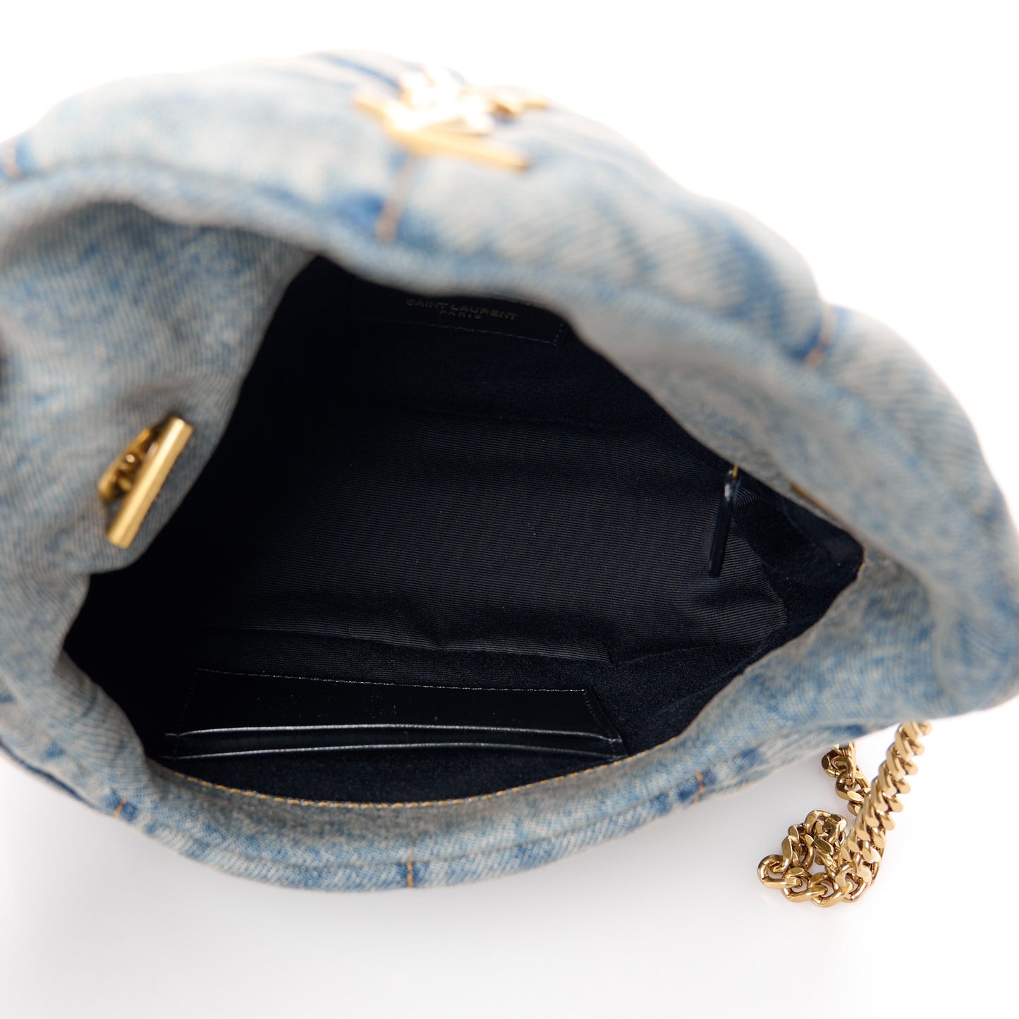 Denim Quilted Toy Loulou Puffer Monogram Chain Satchel Blue Cinnamon