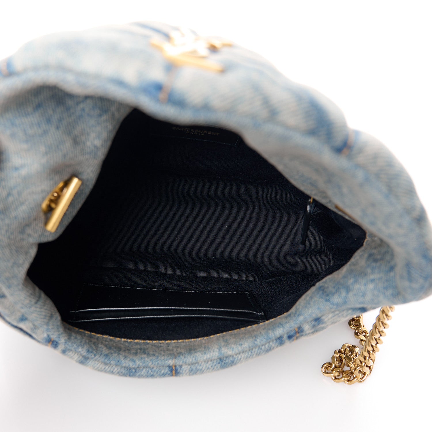 Saint Laurent Denim Quilted Toy Loulou Puffer Monogram Chain Satchel Blue Cinnamon 5 of 12