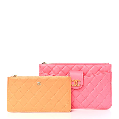 Chanel Lambskin Quilted Sunset Boulevard Pouch Case Coral Orange 2 of 10