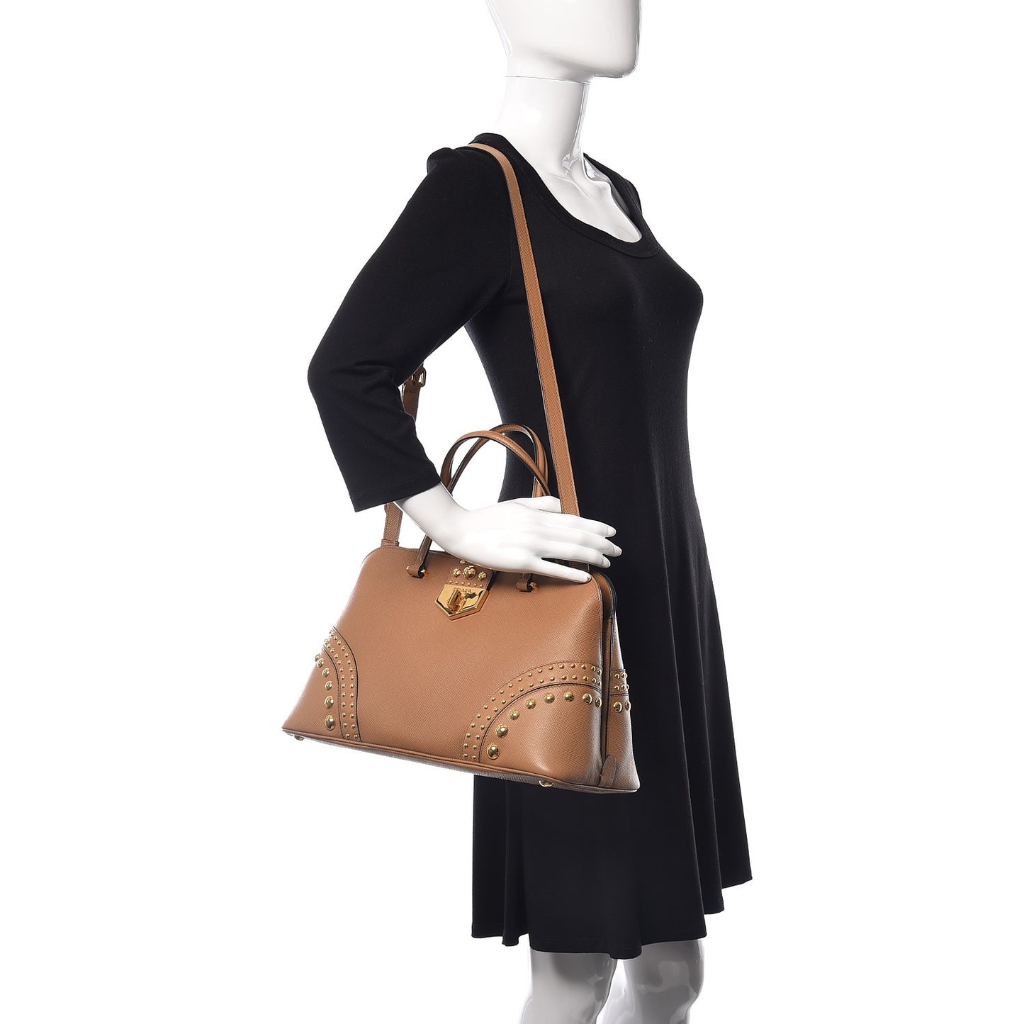 Saffiano Studded Bijou Tote Caramel