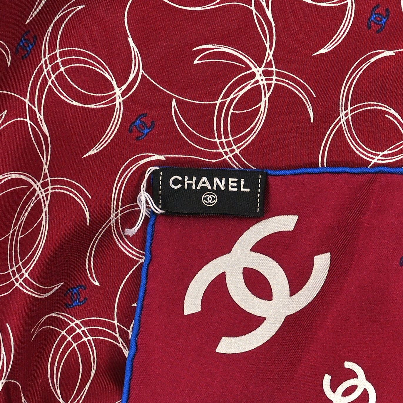 Chanel Silk CC Square Scarf Burgundy Blue 3 of 3