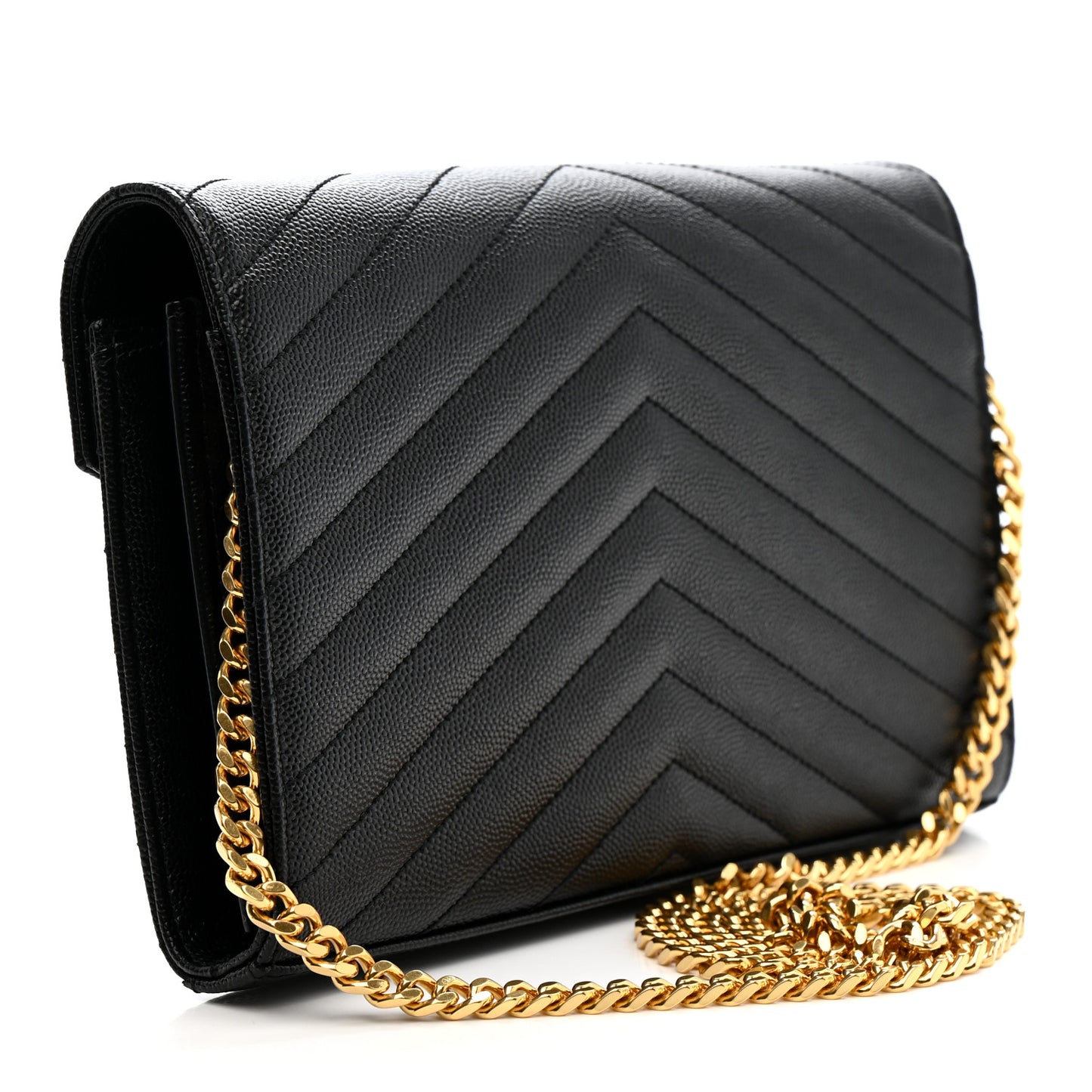 Grain De Poudre Matelasse Chevron Monogram Chain Wallet Black