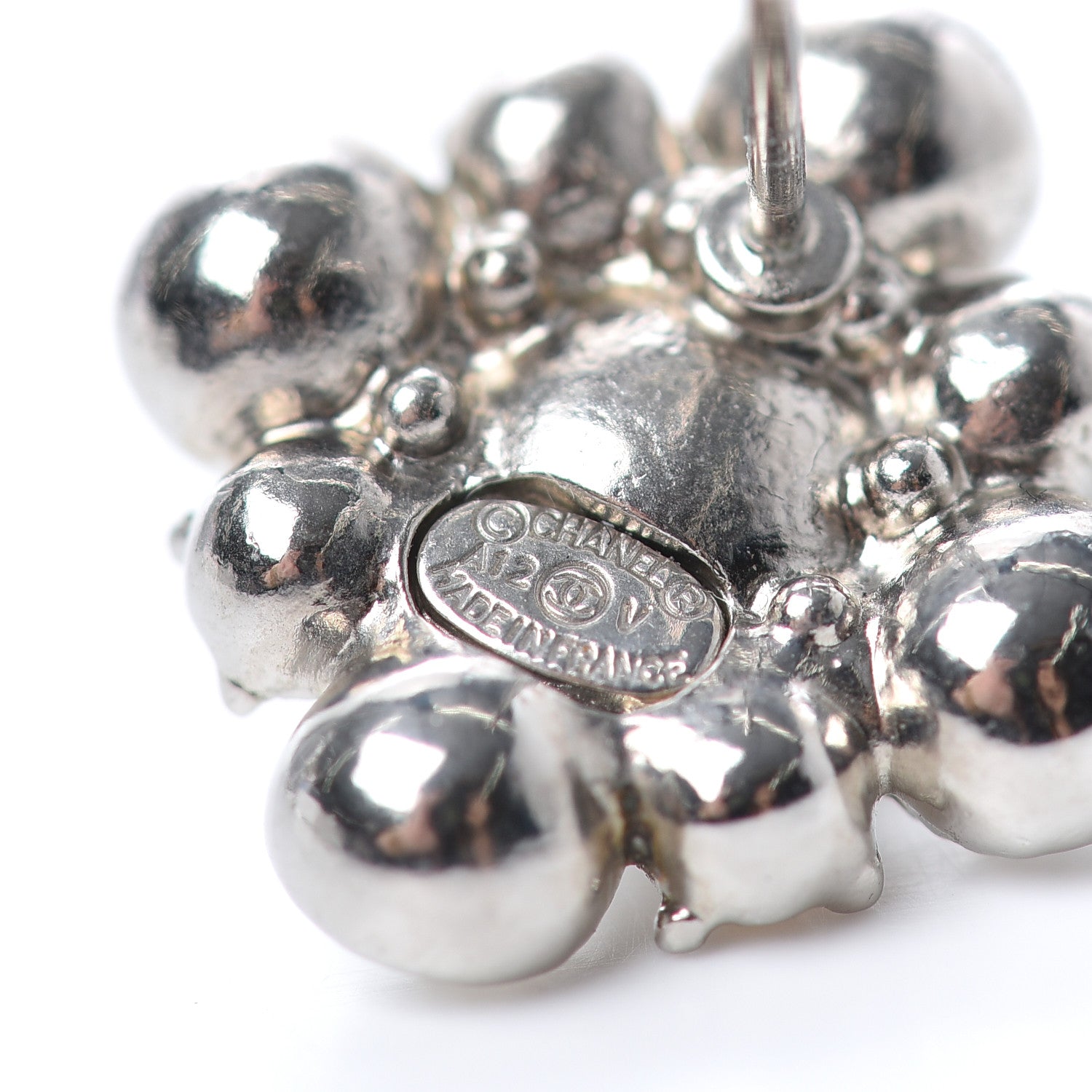 Chanel Crystal CC Flower Earrings Silver 4 of 4