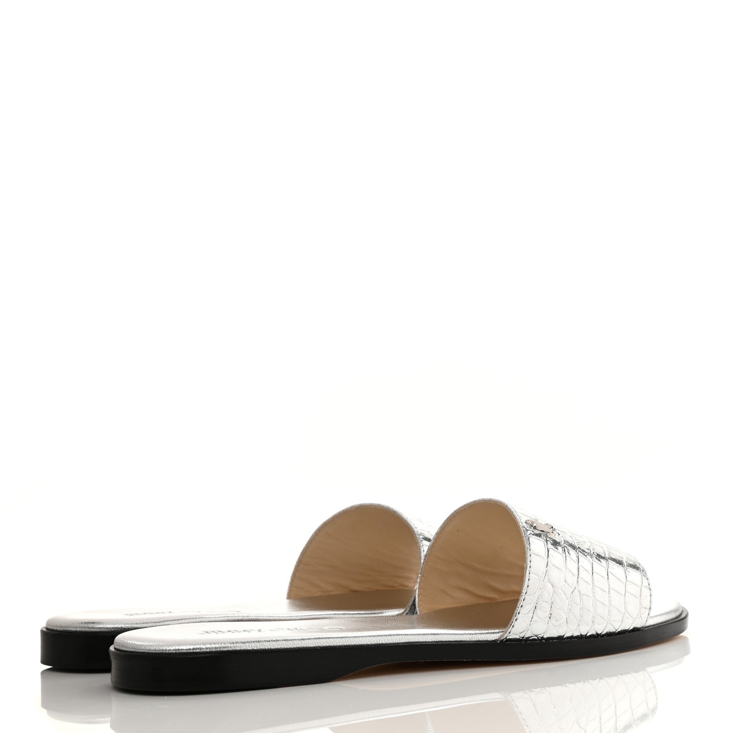 Metallic Crocodile Embossed Minea Flat Sandals 37 Silver