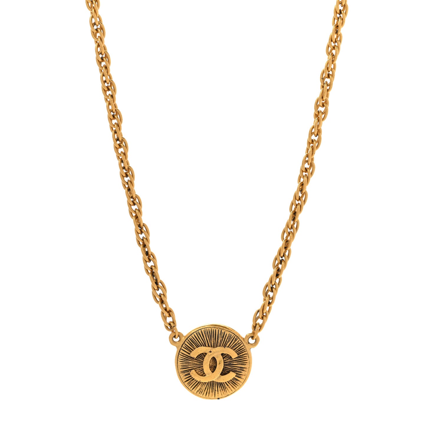 Metal CC Round Pendant Necklace Gold