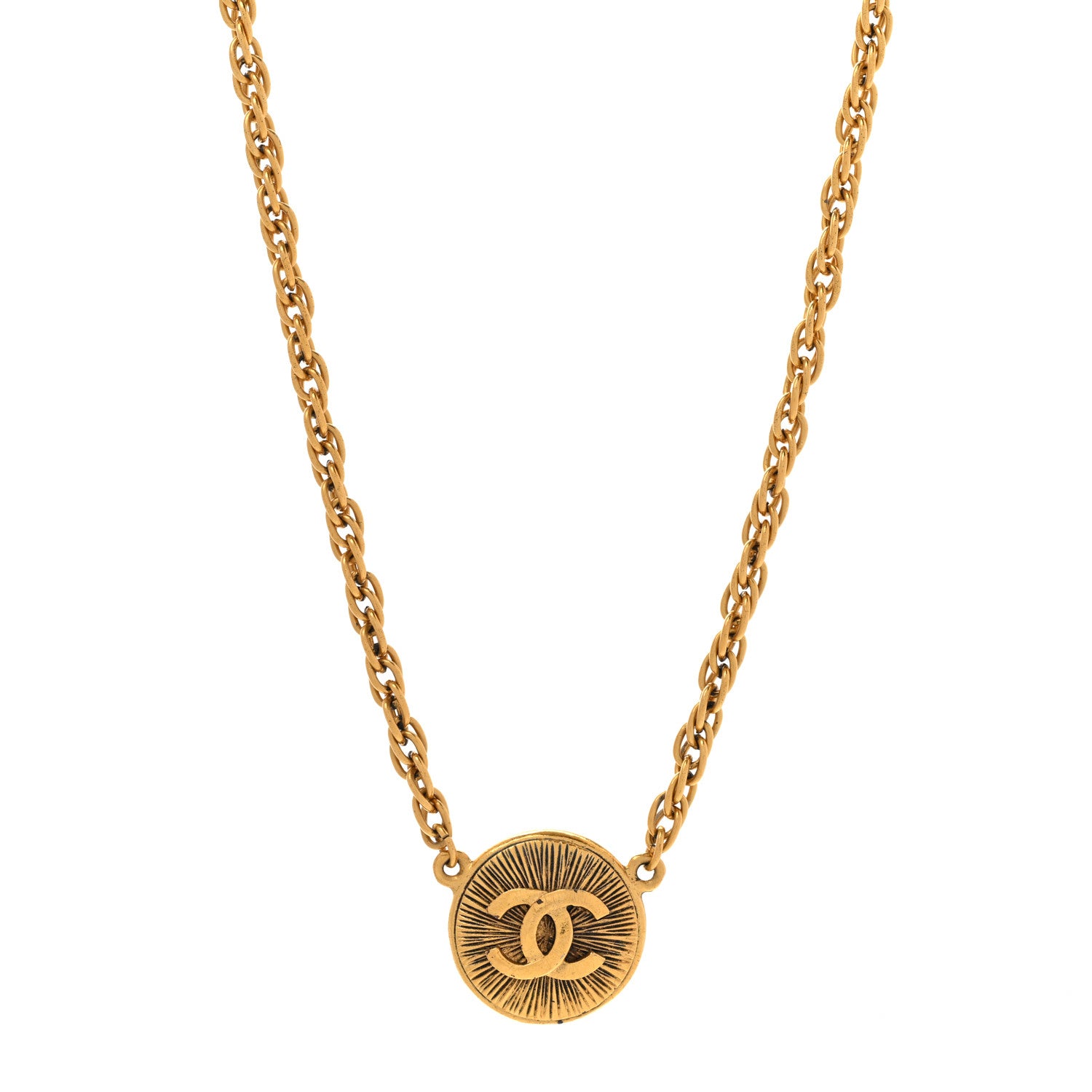 Chanel Metal CC Round Pendant Necklace Gold 1 of 7