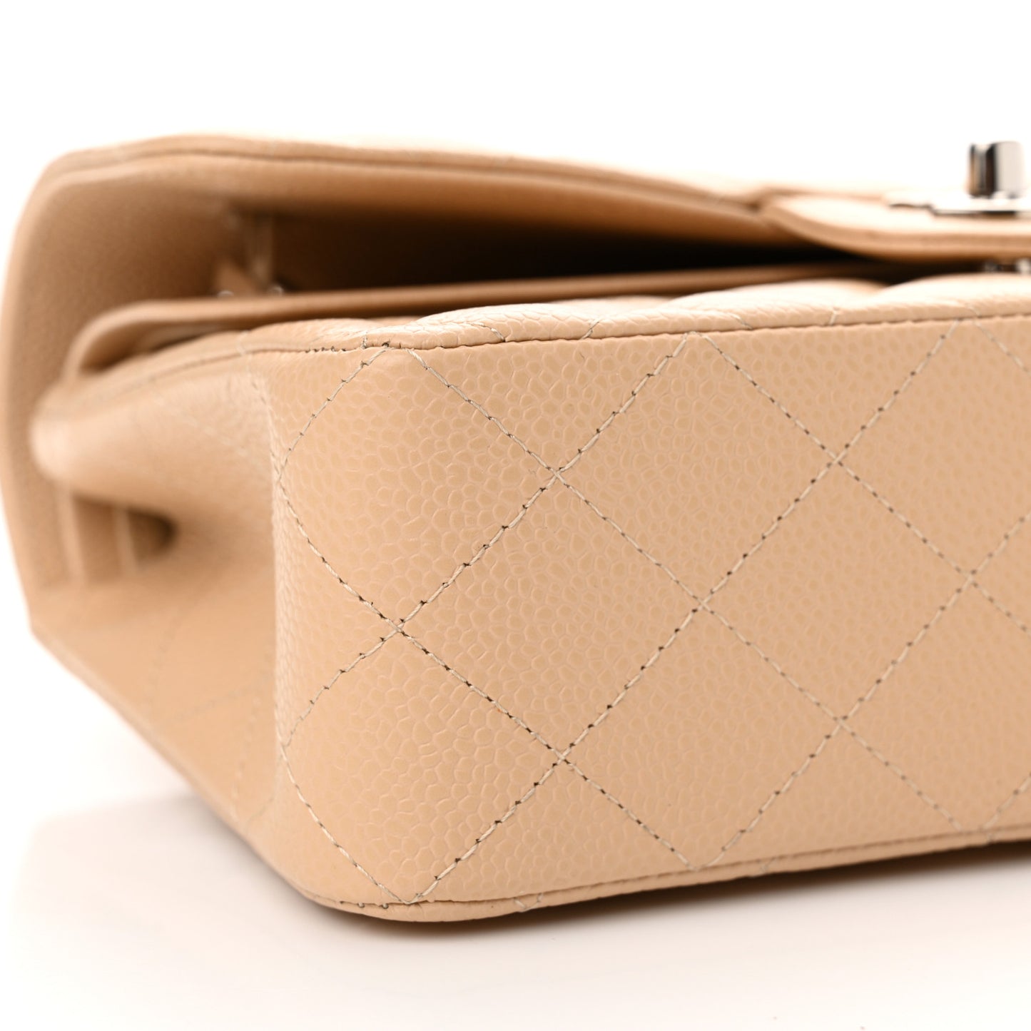Caviar Quilted Small Double Flap Beige
