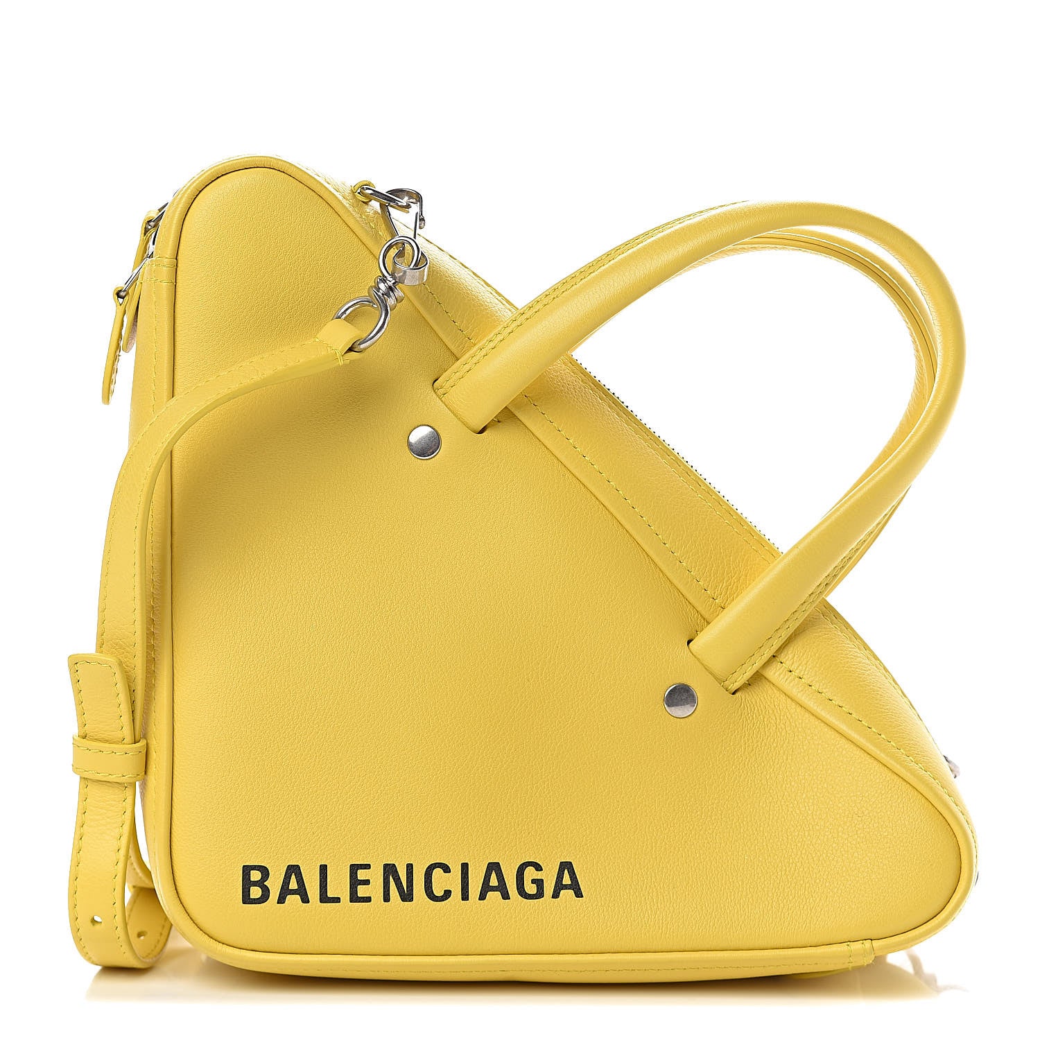 Balenciaga Shiny Day Calfskin Logo XS Triangle Duffle Jaune Black 1 of 10