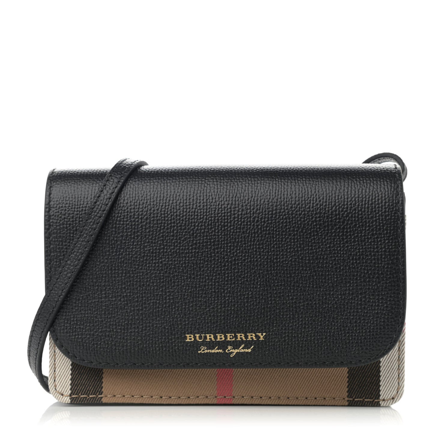 Grained Calfskin House Check Tartan Mix Hampshire Wallet On Chain Black