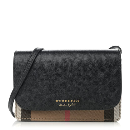 Burberry Grained Calfskin House Check Tartan Mix Hampshire Wallet On Chain Black 1 of 10